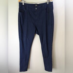 Simply Emma dark wash jeggings with beaded accents down legs size 16w